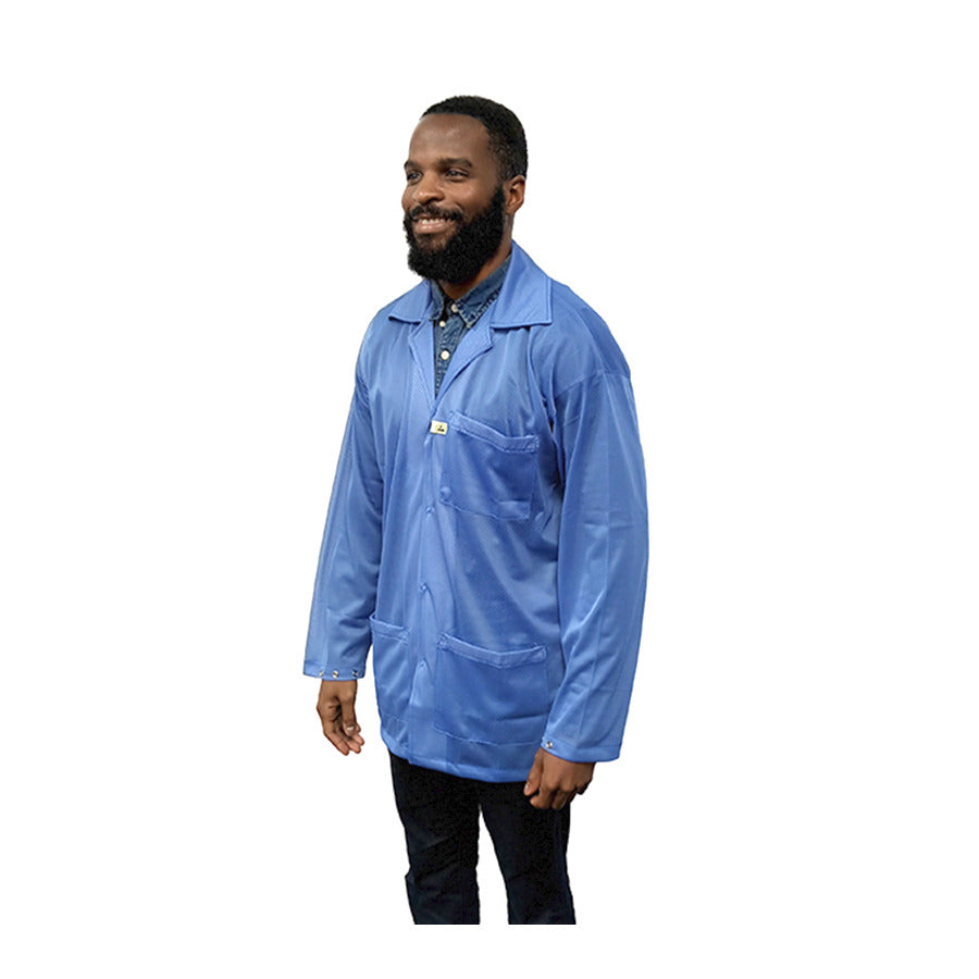 Techni-Pro 10069973 ESD-Jacke, leicht, mit Druckknopfmanschetten, drei Taschen, blau, Medium