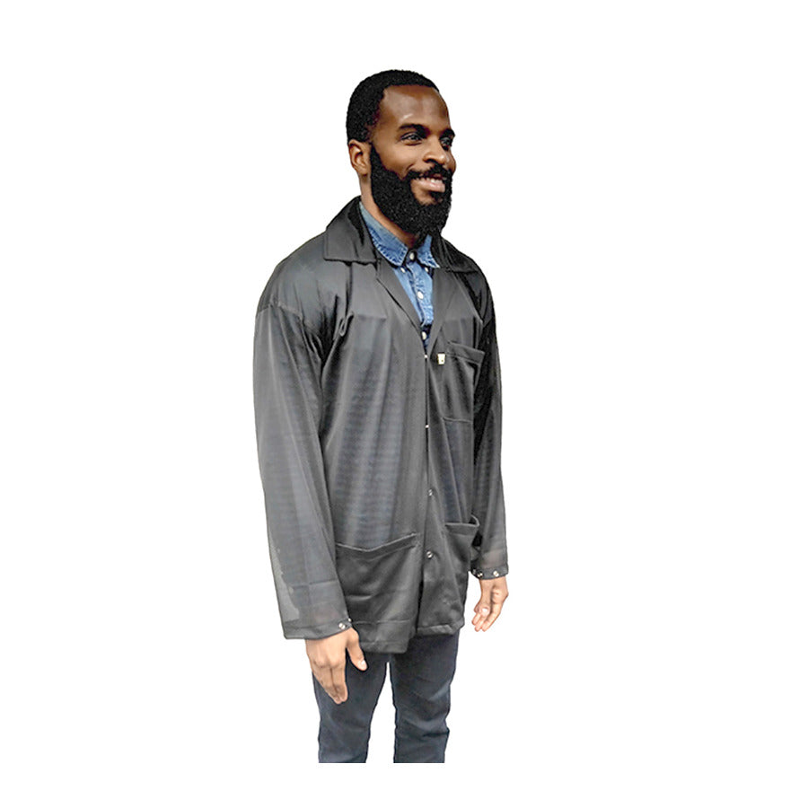 Techni-Pro 10069983 ESD-Kittel, leicht mit Druckknopfmanschetten und drei Taschen, Schwarz, 2XL