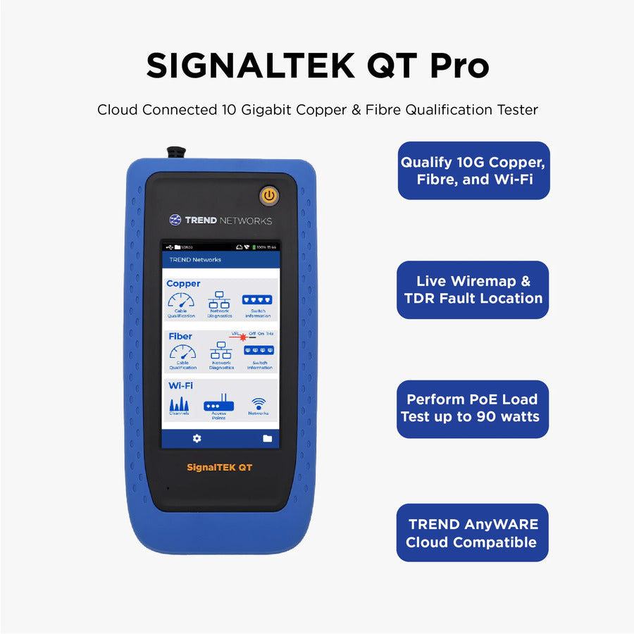 TREND Networks STQT-PRO-KIT-3Y Bundle – SignalTEK QT Pro 10G Kupfer/Glasfaser-Qualifizierer + 2 Jahre Garantieverlängerung (insgesamt 3 Jahre) + Verstärker-Sonde + Zubehör