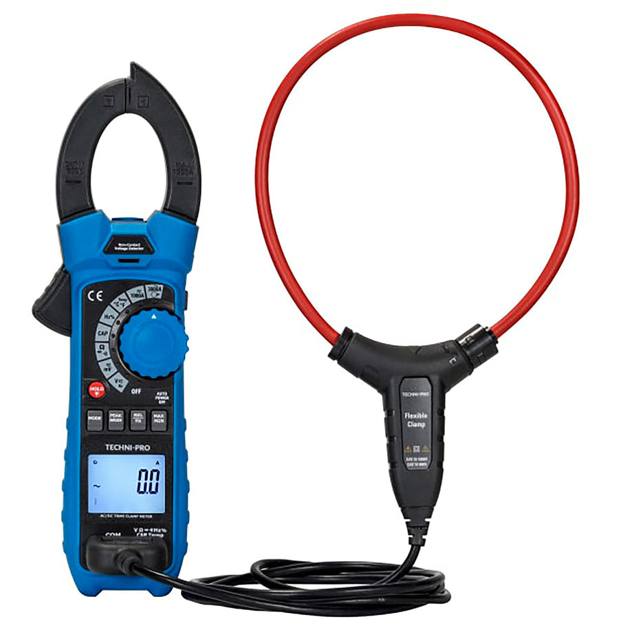 Techni-Pro TNP477 Schwerlast-Echteffektivwert-AC/DC-Zangenmessgerät mit flexibler Stromzange, 4,8 cm Backenöffnung, TNP-Serie