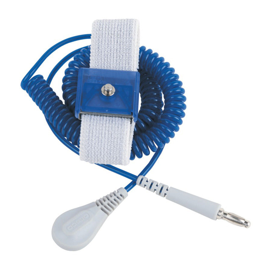 Desco 9100 Wrist Strap, w/Grounding Cord, Adjustable, 6 ft Over-All Length, 4mm Snap, Blue