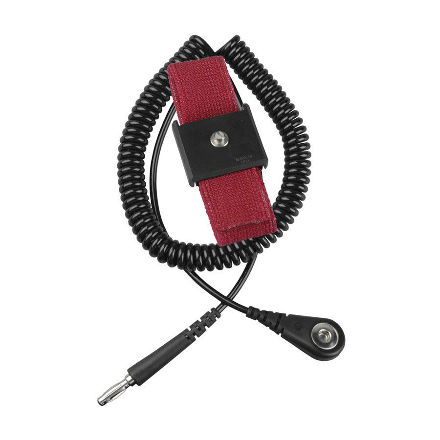 Desco 9039 Wrist Strap, w/Grounding Cord, 6 ft OAL, 4mm Snap, w/Alligator Clip, Red