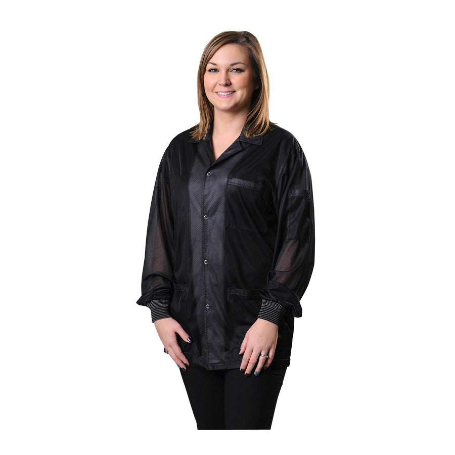 Desco 73863 ESD Jacket, Statshield, Lapels, Knitted Cuffs, Black, Large