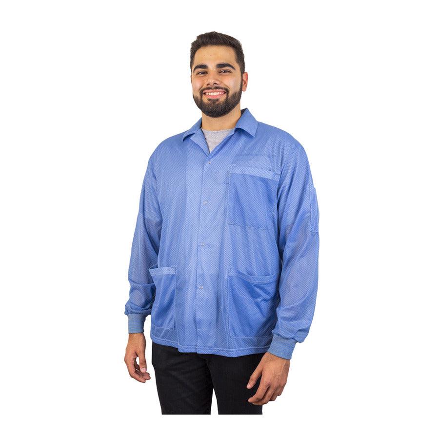 Desco 73760 ESD Jacket, Statshield, Lapels, Knitted Cuffs, Blue, Large