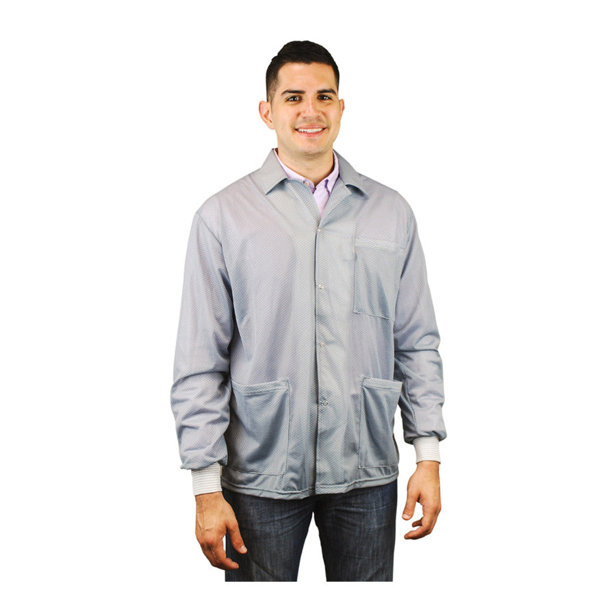 Desco 73778 ESD Jacket, Statshield, Lapels, Knitted Cuffs, Gray, Large
