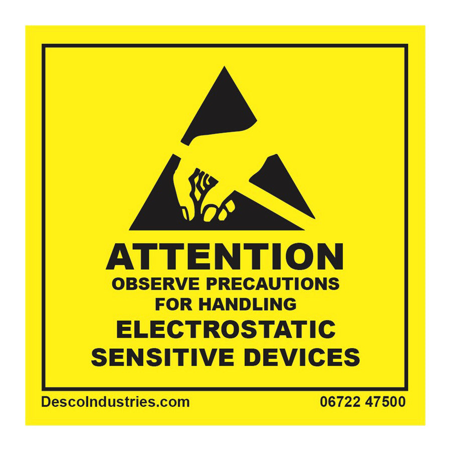 Desco 6722 Desco 06722 Static Awareness Label, English, 3" Core, 2" x 2", 500 per Roll