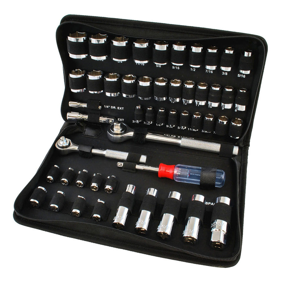 Techni-Pro 758IE008 Steckschlüsselsatz 1/4 Zoll & 3/8 Zoll Antrieb, 50-teilig, SAE/Metrisch