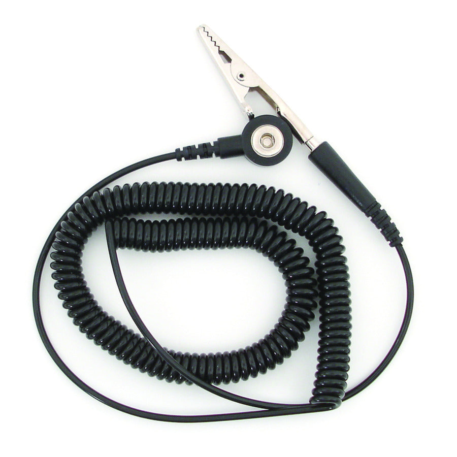 Techni-Pro 758ST1001 Erdungskabel, spiralförmig, 6 Fuß Gesamtlänge, mit 1/4"-7mm Druckknopf, Schwarz