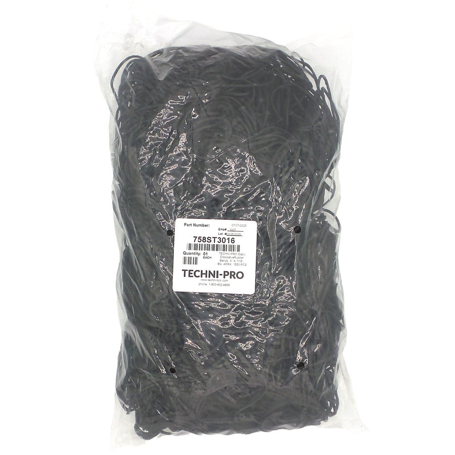 Techni-Pro 758ST3016 Leitfähige Gummibänder, Schwarz, 3" x 1/16" 1550/Beutel