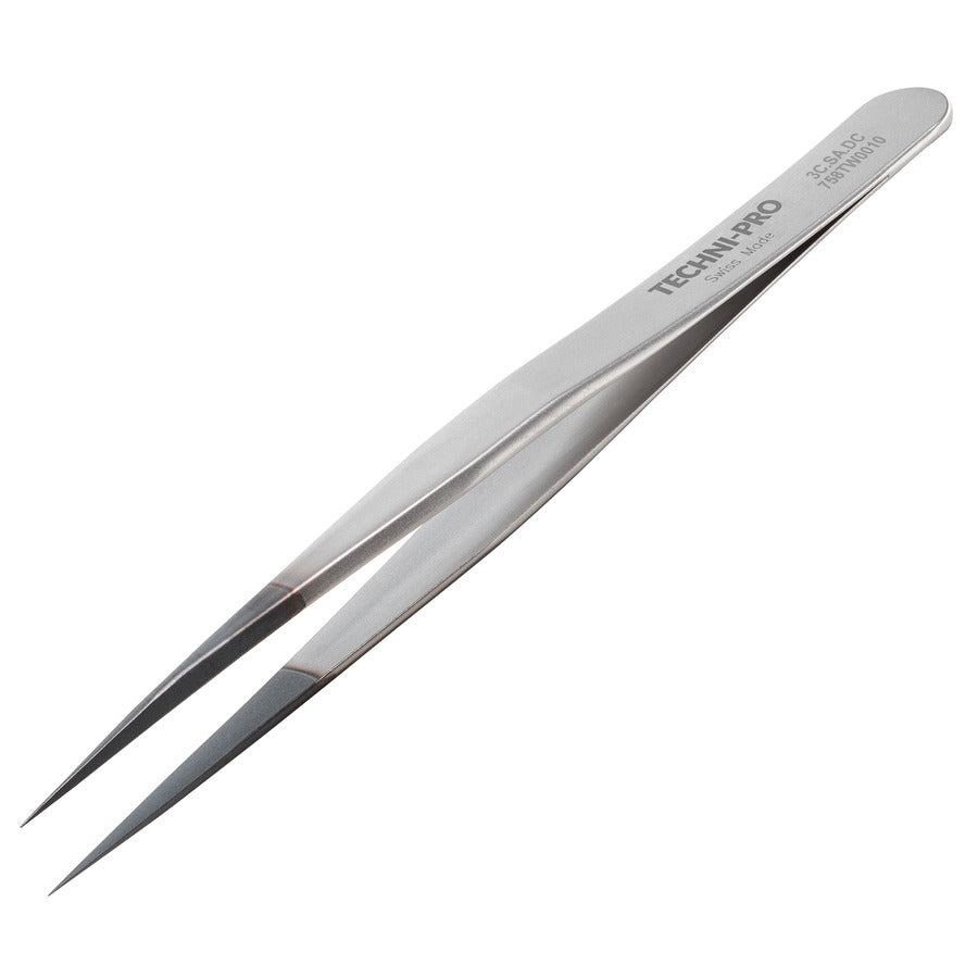 Techni-Pro 758TW0010 ESD-Pinzette mit Diamantbeschichtung, Form 3C, säurebeständig/antimagnetisch, Edelstahl, fein, spitz, 10,9 cm