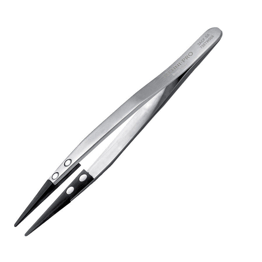 Techni-Pro 758TW008 ESD Kunststoffpinzette, Form 2A, Kohlefaser-Spitzen, rund, flach, 5.1''