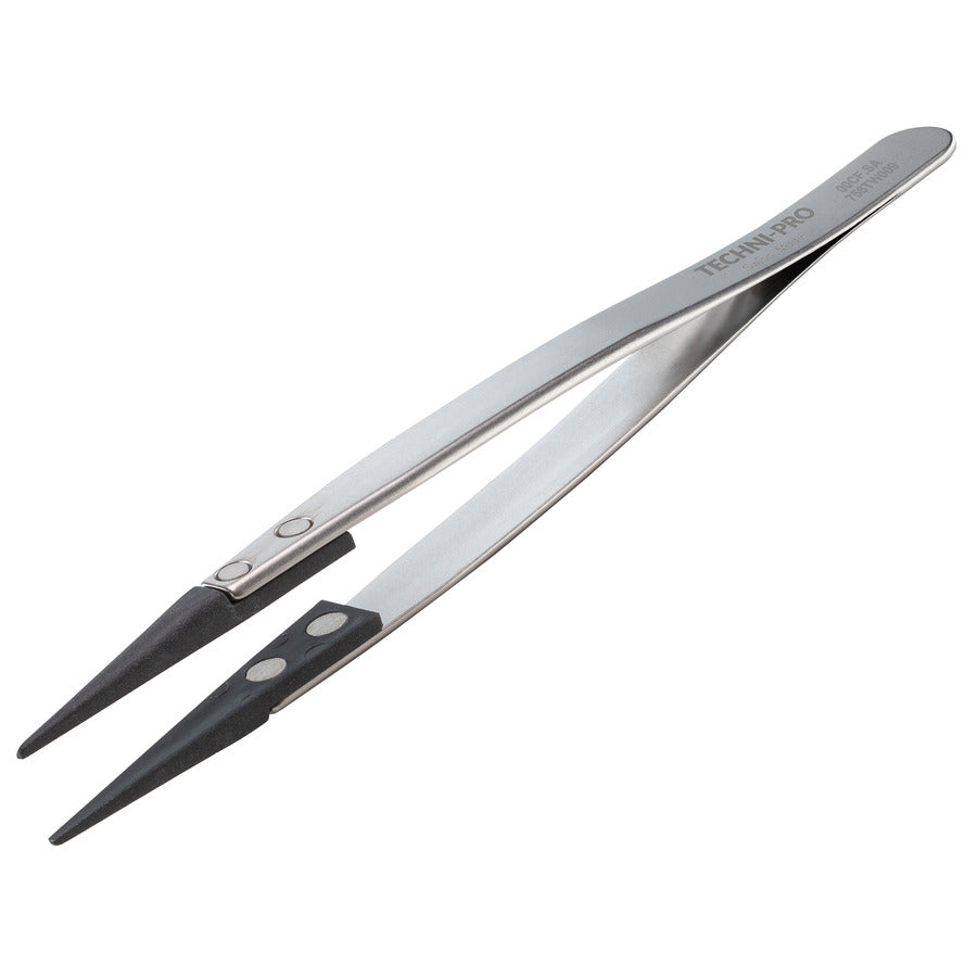 Techni-Pro 758TW009 ESD-Pinzette mit Kunststoffspitze, Ausführung 00, Kohlefaser-Spitzen, dick, quadratisch, 13 cm