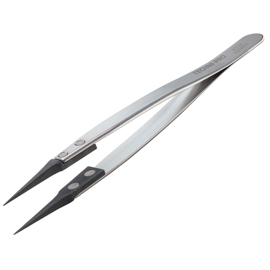 Techni-Pro 758TW017 ESD Kunststoffspitzenpinzette, Form 5, Kohlefaser-Spitzen, sehr fein, 5.1 Zoll