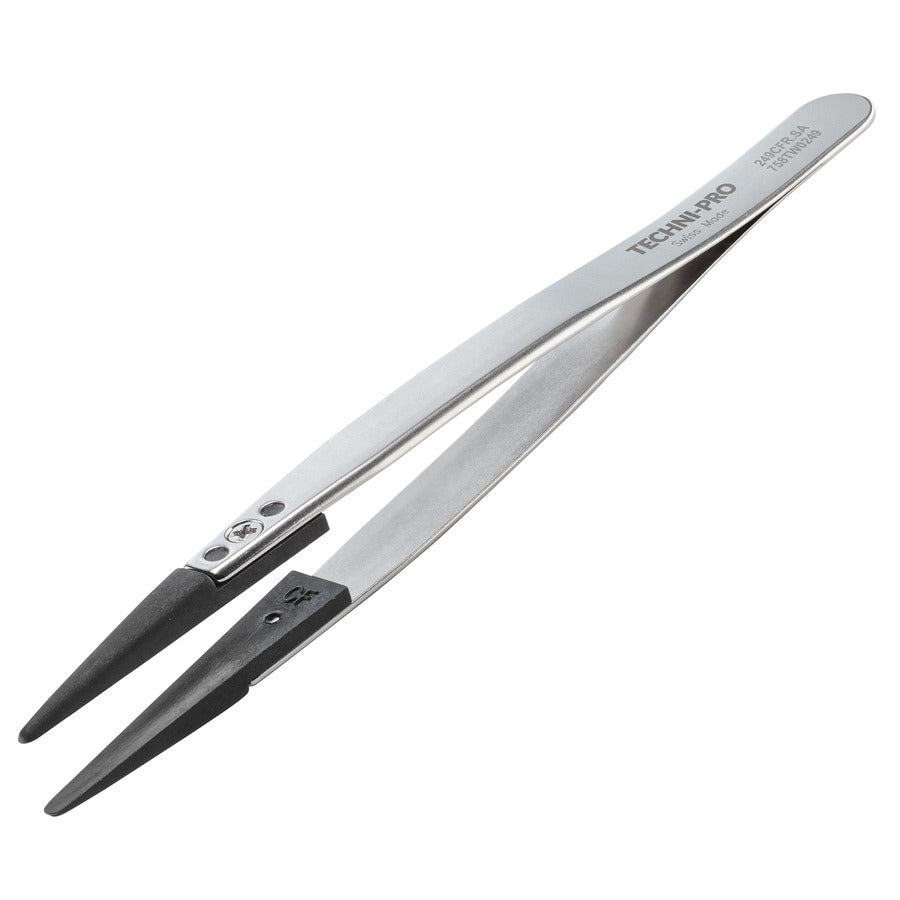 Techni-Pro 758TW0249 ESD Plastic Tip Tweezers, Style 249, Carbon Fiber Tips A249CF, Thick, 5.1"