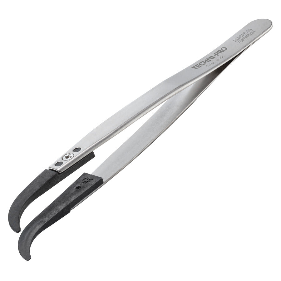 Techni-Pro 758TW0254 ESD-Pinzette mit Kunststoffspitze, Stil 2A, Kohlefaser, A2ABCF, gebogen, rund, 13 cm