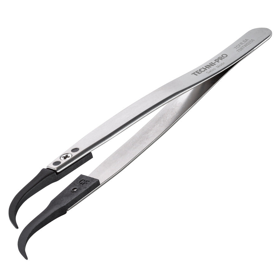Techni-Pro 758TW0256 ESD-Pinzette mit Kunststoffspitze, Form 7, Kohlefaser, A7CF, gebogen, sehr fein, 5,1 Zoll