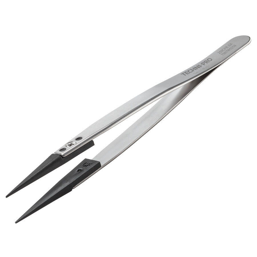 Techni-Pro 758TW0259 ESD-Pinzette mit Kunststoffspitze, Stil 259, Kohlefaser-Spitzen A259CF, spitz, 5,1 Zoll