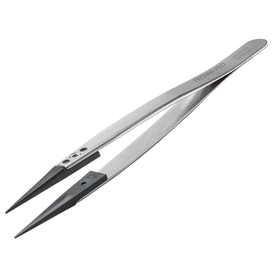 Techni-Pro 758TW0301 ESD Plastic Tip Tweezers, Style 259, Carbon PEEK Tips A259CP, Pointed, 5.1"