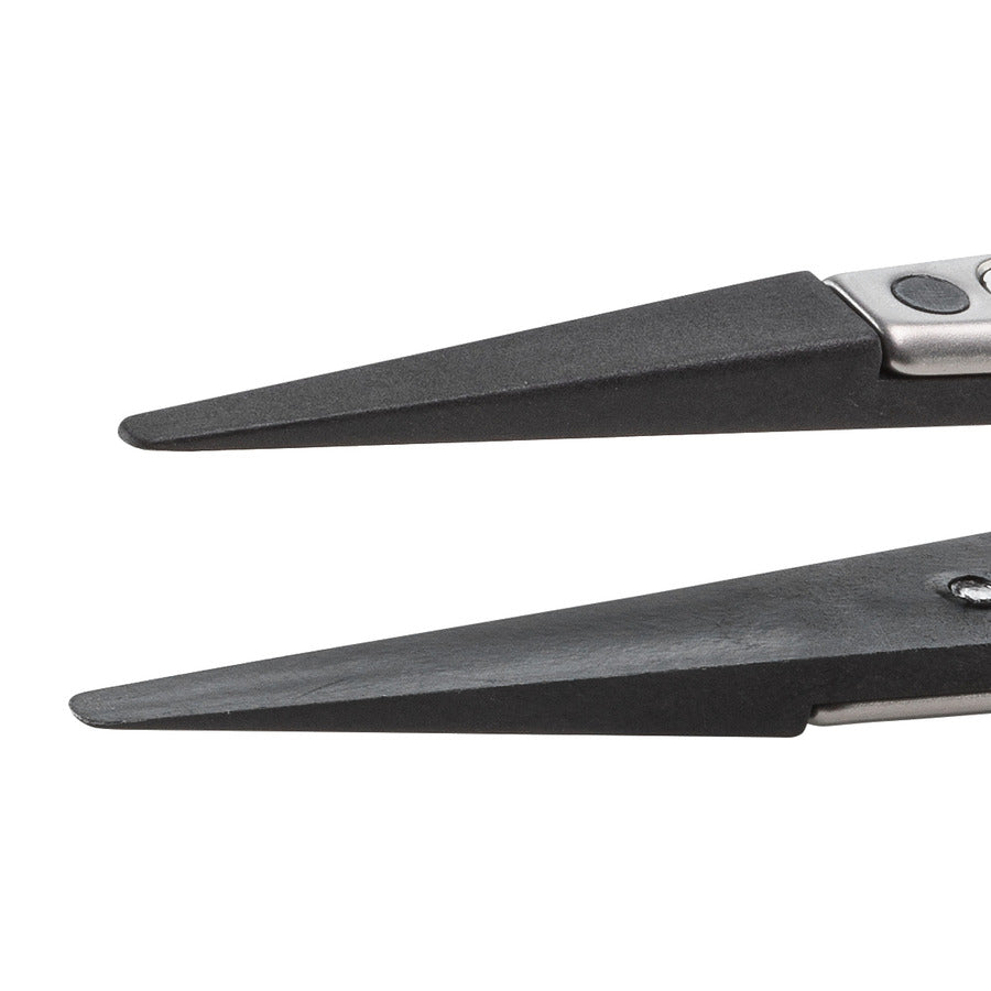 Techni-Pro 758TW0304 ESD Plastic Tip Tweezers, Style 2A, Carbon Fiber, A2ACF, Round, Flat, 5.1"
