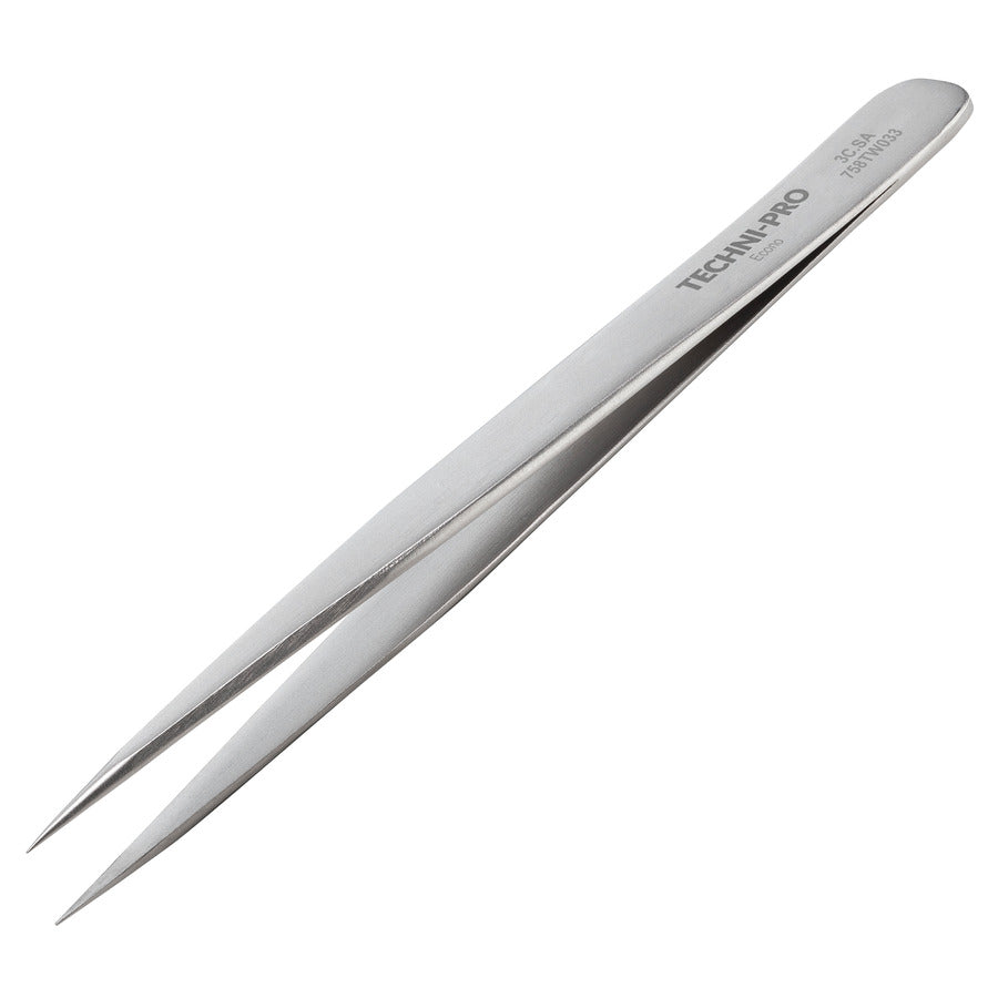 Techni-Pro 758TW033 Economy Tweezers, Style 3C, Anti-Acid/Anti-Mag, SS, Fine, Pointed, 4.3"
