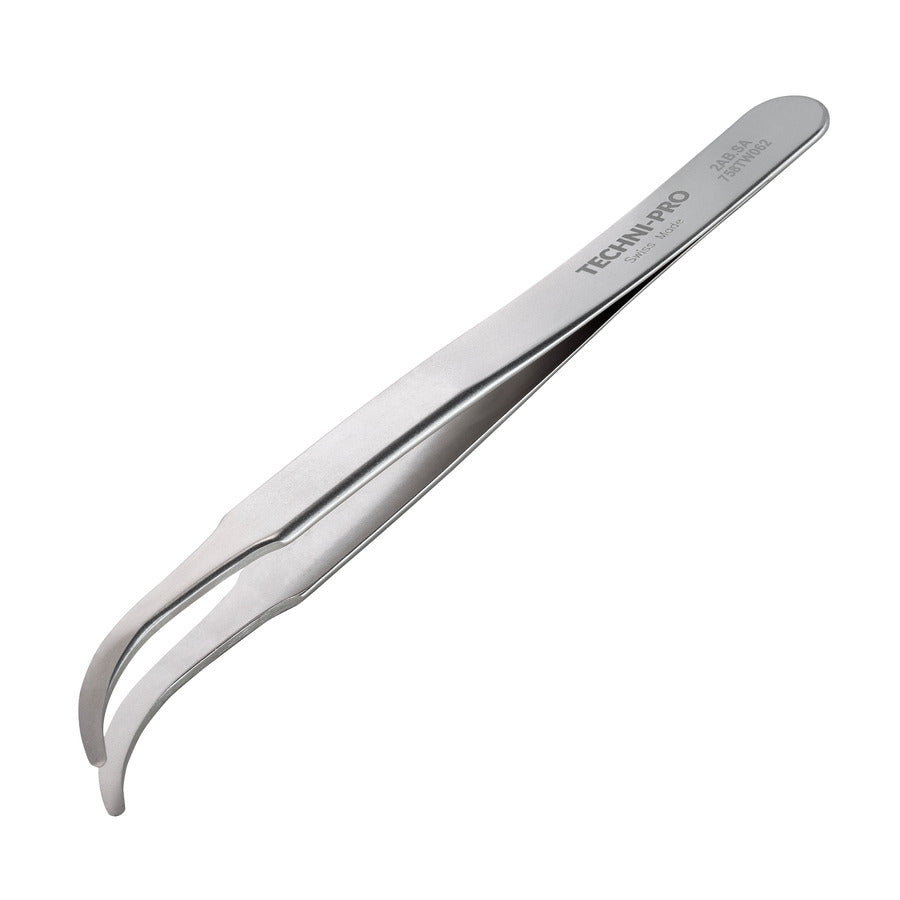 Techni-Pro 758TW062 High Precision Tweezers, Style 2A, Anti-Acid/Anti-Mag, SS, Curved, Round, 4.7"