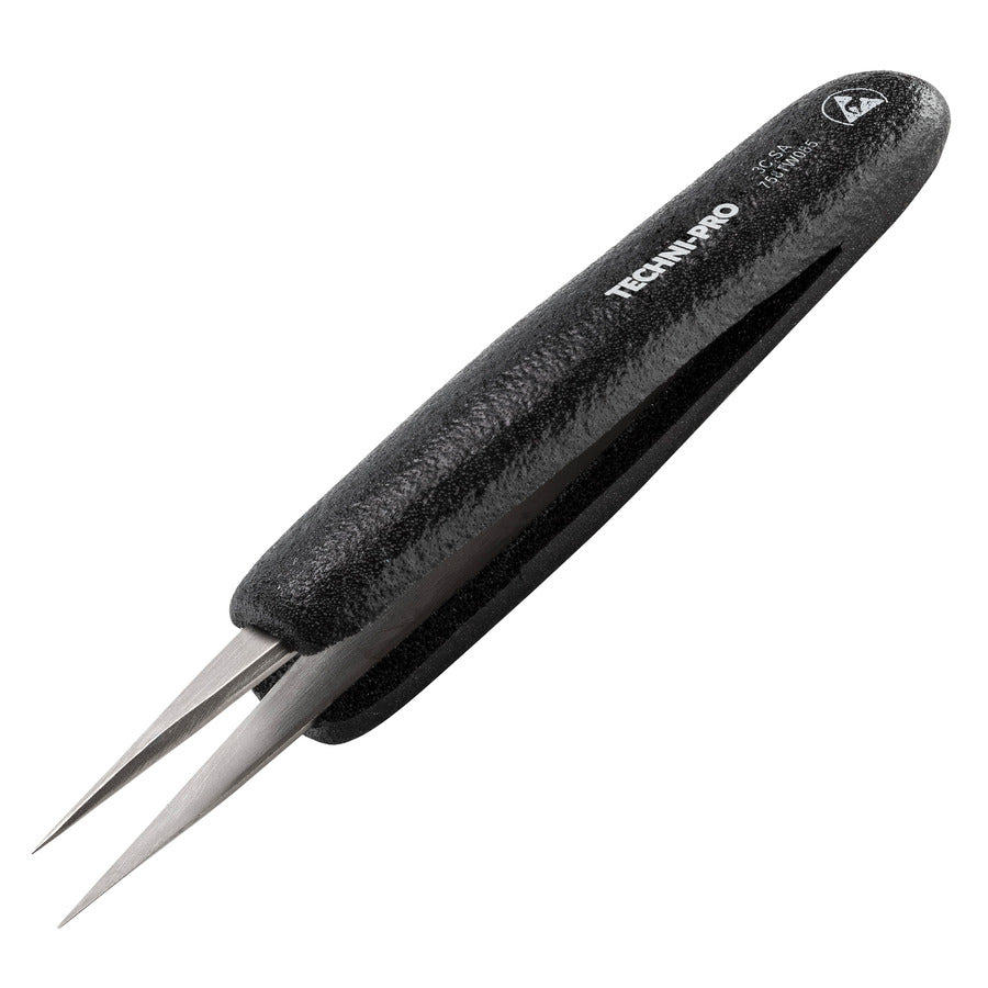 Techni-Pro 758TW085 ESD Foam Tweezers, Style 3C, Anti-Acid/Anti-Mag, SS, Fine, Pointed, 4.3"