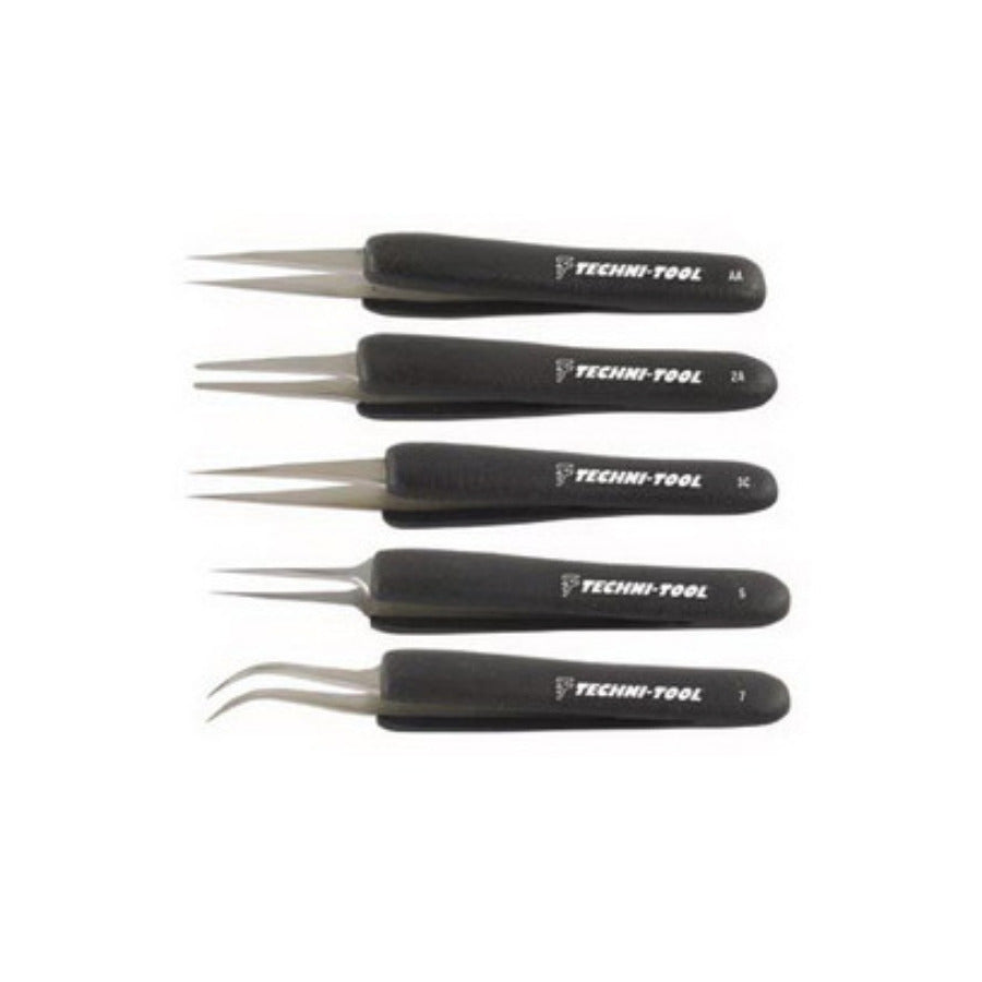 Techni-Pro 758TW091 Tweezer Set Ergonomic, 5-Pc, ESD Cushion Grips
