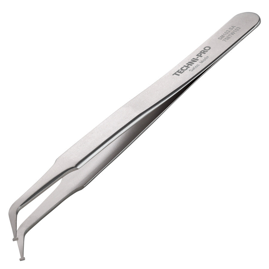 Techni-Pro 758TW103 SMD Tweezers, Style SM103, Anti-Acid/Anti-Mag, SS, Bent, 4.5"