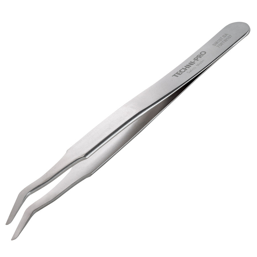 Techni-Pro 758TW107 SMD Tweezers, Style SM107, Anti-Acid/Anti-Mag, SS, Double Bent, 4.7"
