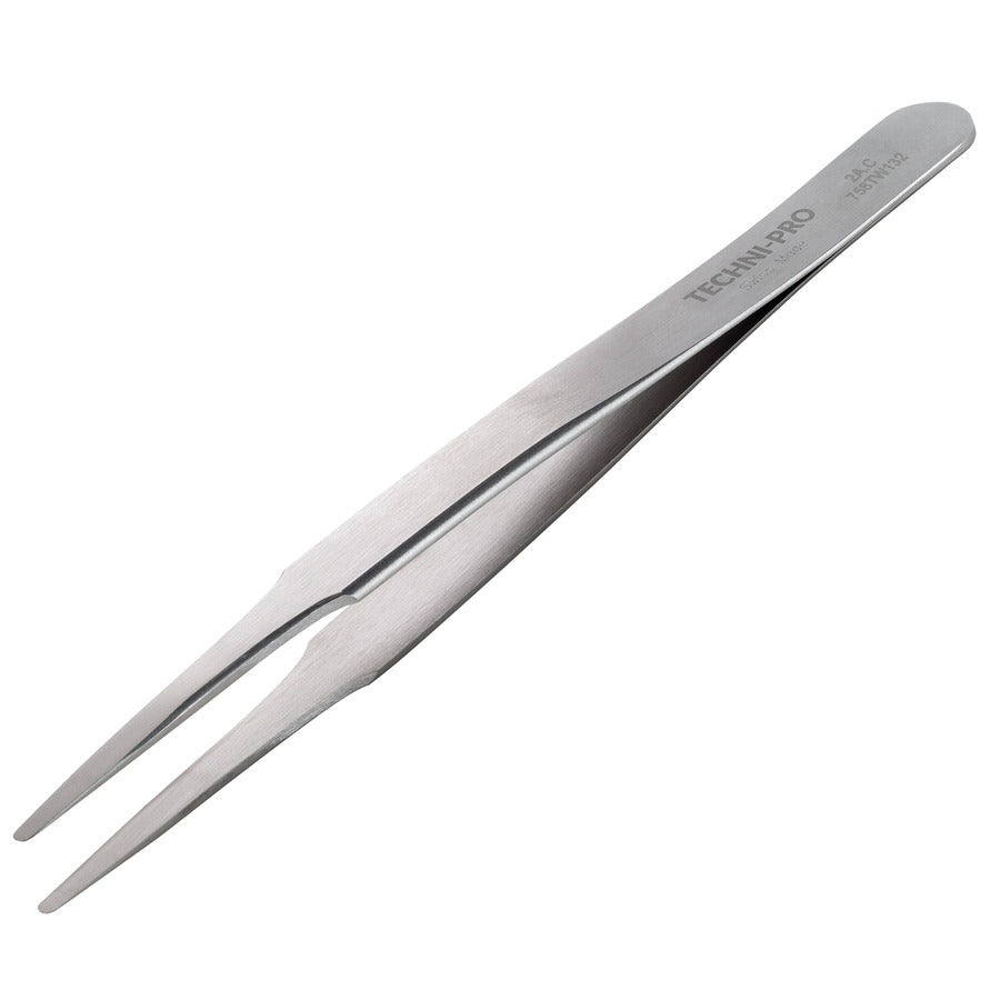 Techni-Pro 758TW132 High Precision Tweezers, Style 2A, Carbon Steel, Very Fine, Round, Flat, 4.7"