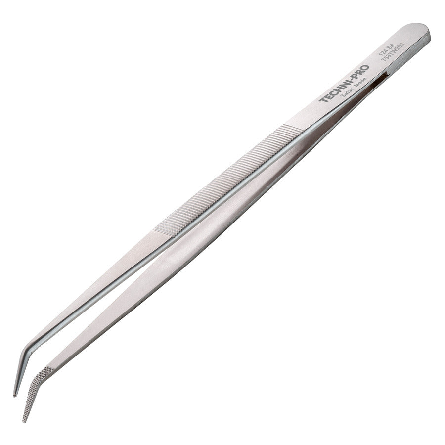 Techni-Pro 758TW200 Tweezers, Style 124, Anti-Acid/Anti-Mag, SS, Bent, Fine, Serrated, 5.9"