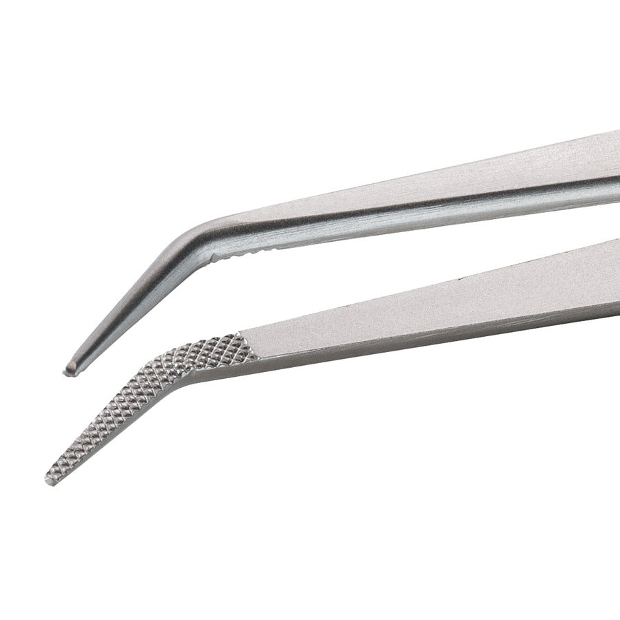 Techni-Pro 758TW200 Tweezers, Style 124, Anti-Acid/Anti-Mag, SS, Bent, Fine, Serrated, 5.9"