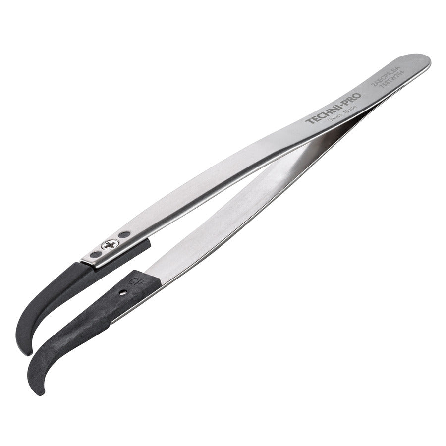Techni-Pro 758TW204 ESD-Kunststoffspitzenpinzette, Stil 2A, Carbon Peek, A2ABCP, gebogen, rund, 5,1"