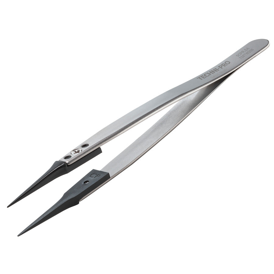 Techni-Pro 758TW208 ESD Pinzette mit Kunststoffspitze, Stil 5, Carbon-PEEK-Spitzen A5CP, sehr fein, 5,1"
