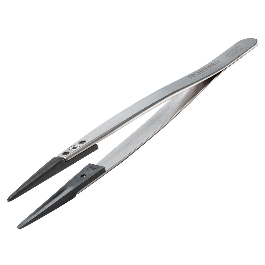 Techni-Pro 758TW215 ESD-Pinzette mit Kunststoffspitze, Stil 249, Carbon-PEEK-Spitzen A249CP, dick, 13 cm