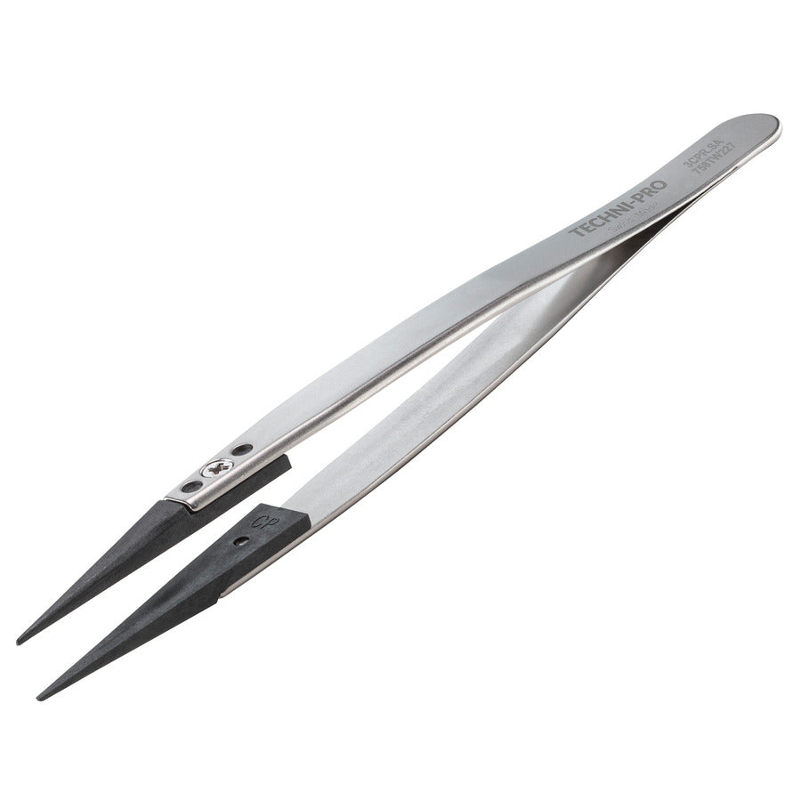 Techni-Pro 758TW227 ESD Kunststoffpinzette, Form 3, Karbon-PEEK-Spitzen A3CP, spitz, 13 cm