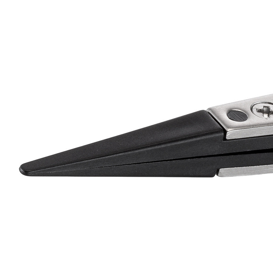 Techni-Pro 758TW229 ESD-Pinzette mit Kunststoffspitze, rückwärtswirkend, Ausführung 2A, Carbon-PEEK, A2ACP, rund, 4,9"