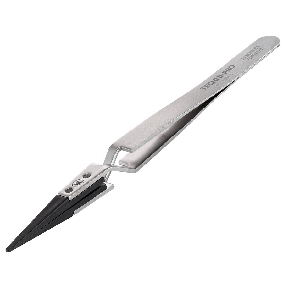 Techni-Pro 758TW229 ESD-Pinzette mit Kunststoffspitze, rückwärtswirkend, Ausführung 2A, Carbon-PEEK, A2ACP, rund, 4,9"