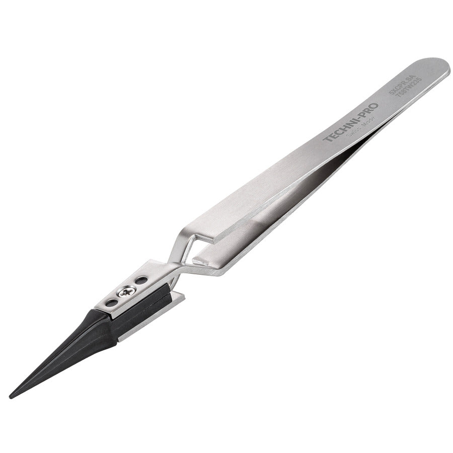 Techni-Pro 758TW235 ESD Kunststoff-Pinzette, umgekehrt, Style 5, Carbon Peek, sehr fein, 4.9"