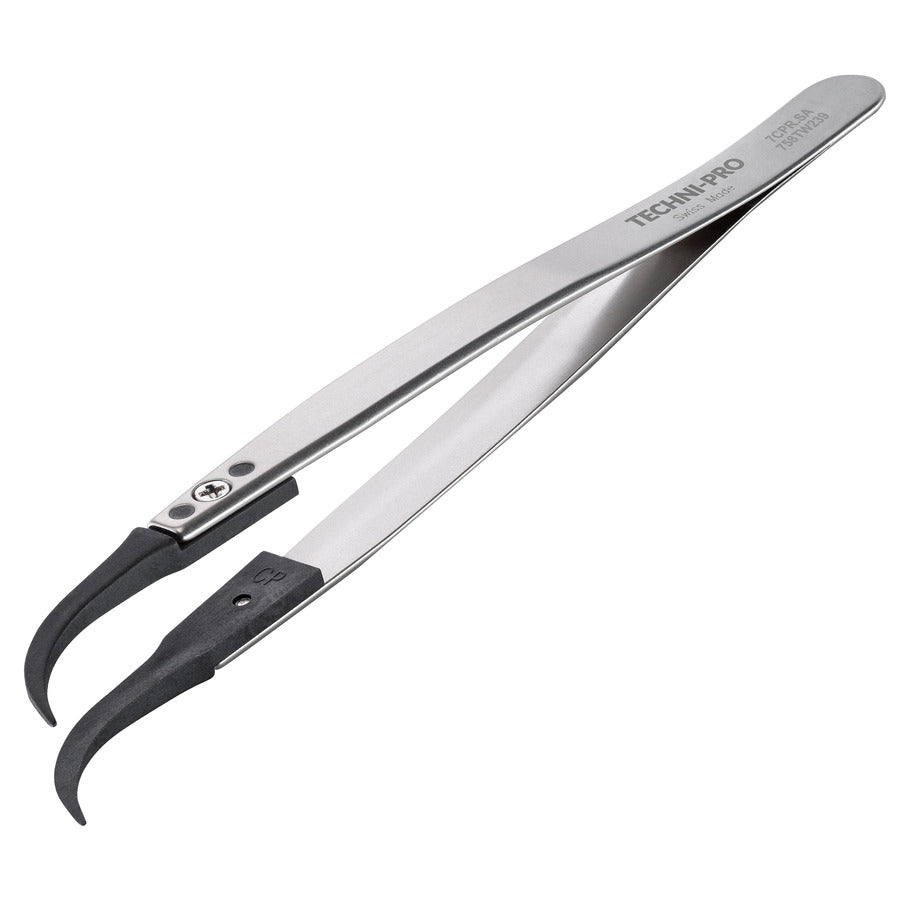 Techni-Pro 758TW239 ESD-Pinzette mit Kunststoffspitze, Stil 7, Carbon-Peek, A7CP, gebogen, sehr fein, 5.1"