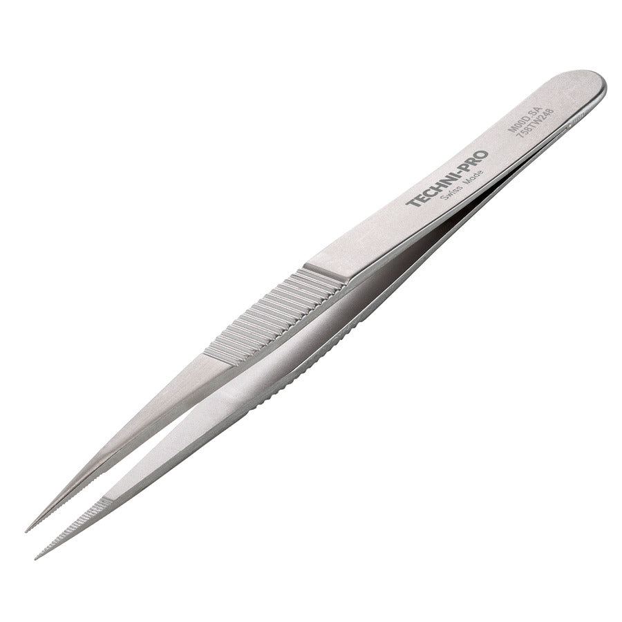 Techni-Pro 758TW248 Mini Tweezers, Style M00D, Anti-Acid/Anti-Mag, SS, Fine, Sharp, Serrated, 3.5"