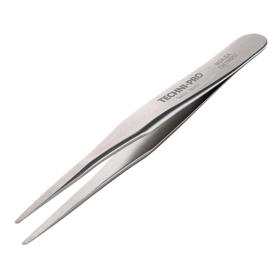 Techni-Pro 758TW252 Mini Tweezers, Style M2A, Anti-Acid/Anti-Mag, SS, Fine, Round, Flat, 2.8"