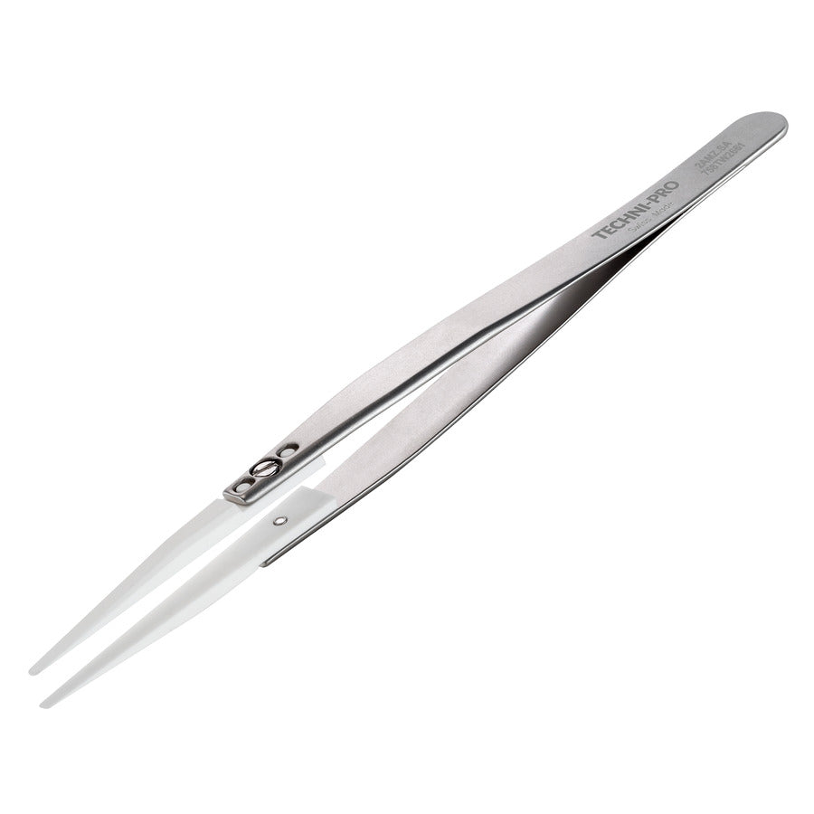 Techni-Pro 758TW2661 Ceramic Tip Tweezers, Style 2A, Zirconia Tips A2AMZ, Round, Flat, 5.5"