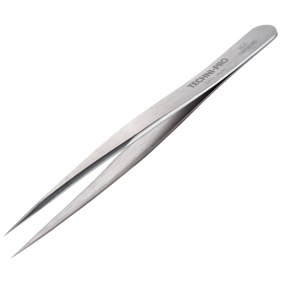 Techni-Pro 758TW298 Hochpräzisionspinzette, Stil 3C, Kohlenstoffstahl, fein, spitz, 4,3"