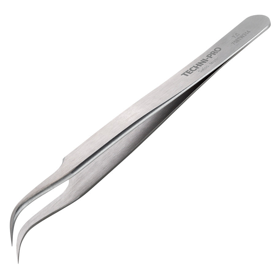 Techni-Pro 758TW314 Hochpräzisionspinzette, Stil 7, Karbonstahl, gebogen, sehr fein, 4.6"