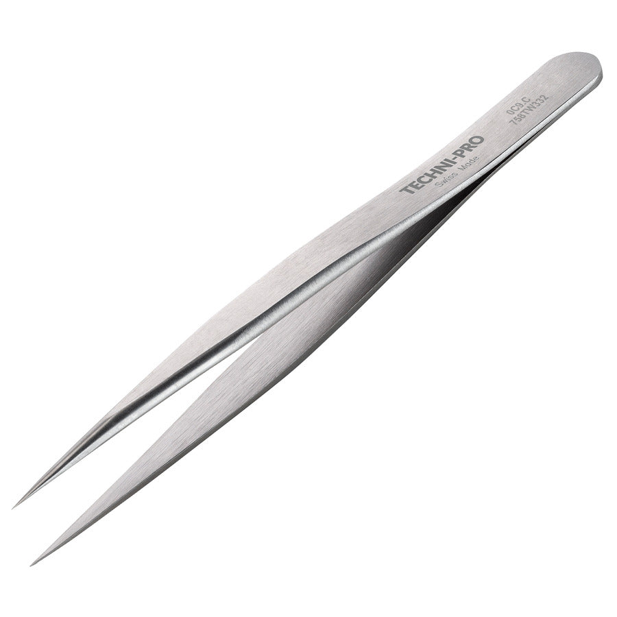Techni-Pro 758TW332 Hochpräzisionspinzette, Stil 0C9, Kohlenstoffstahl, Fein, Scharf, 3.5"