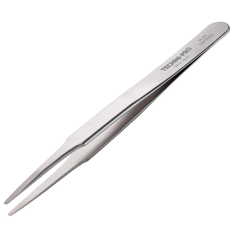 Techni-Pro 758TW462 High Precision Tweezers, Style 2A, Anti-Acid/Anti-Mag, SS, Round, Flat, 4.7"