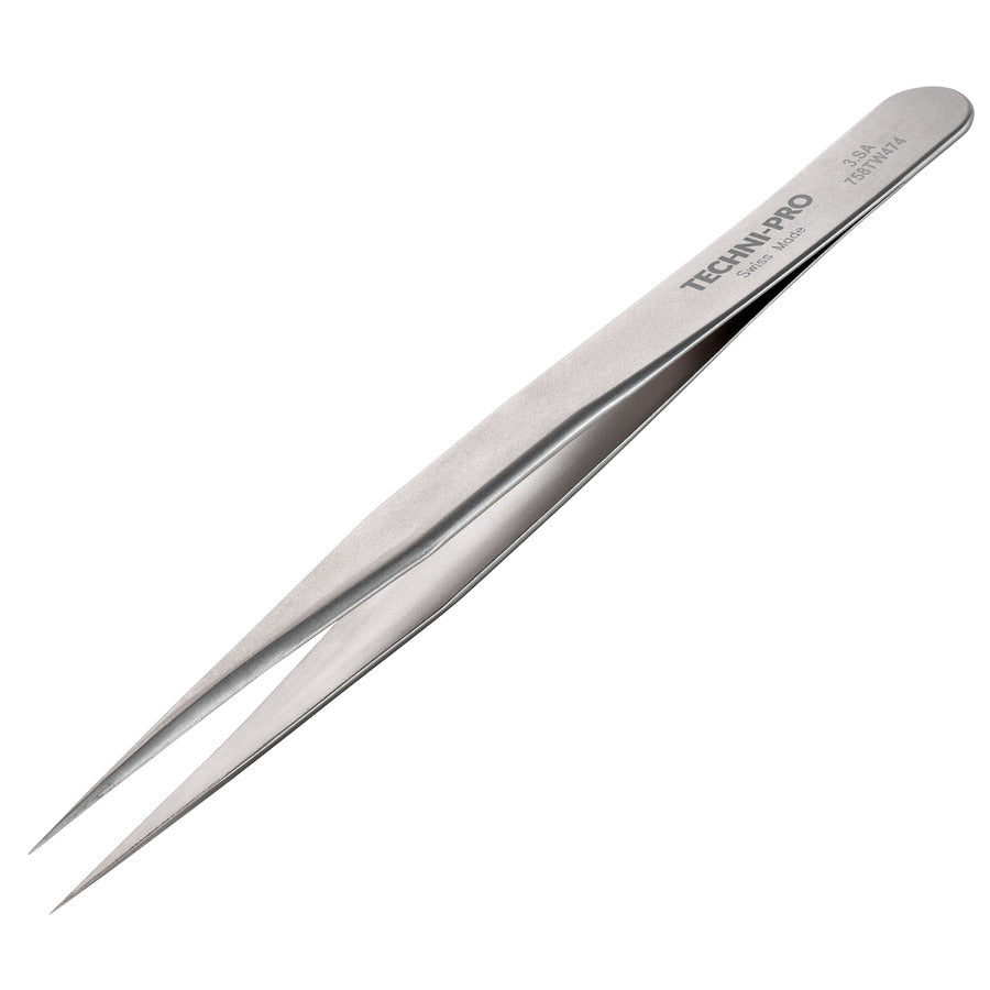 Techni-Pro 758TW474 Hochpräzisionspinzette, Form 3, Anti-Säure/Anti-Magnetisch, Edelstahl, Fein, Spitz, 4.7"
