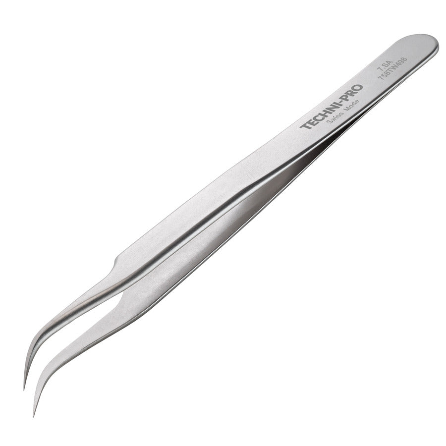 Techni-Pro 758TW498 Hochpräzisionspinzette, Stil 7, Antimagnetisch, Edelstahl, Gebogen, Sehr Fein, 11,9 cm