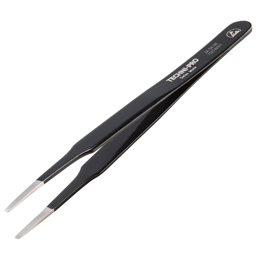 Techni-Pro 758TW561 ESD-Epoxid-beschichtete Pinzette, Stil 2A, säurebeständig/antimagnetisch, SS, rund, flach, 4,7"